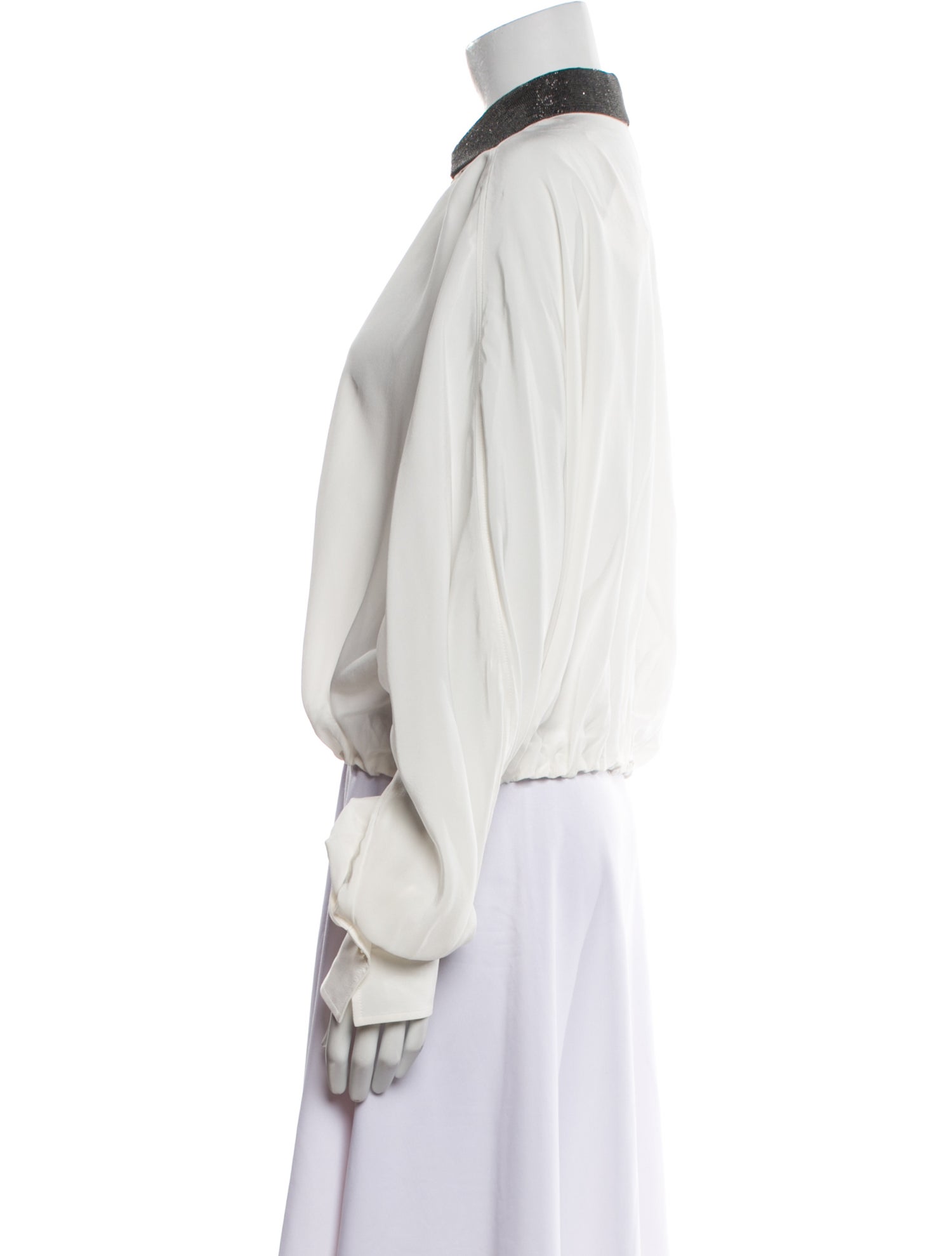 Brunello Cucinelli Silk Long Sleeve Button-Up Top