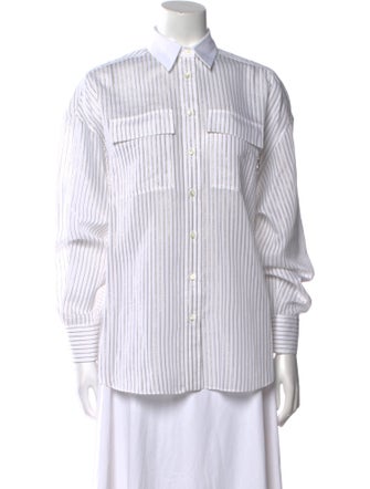 Brunello Cucinelli Striped Long Sleeve Button-Up Top
