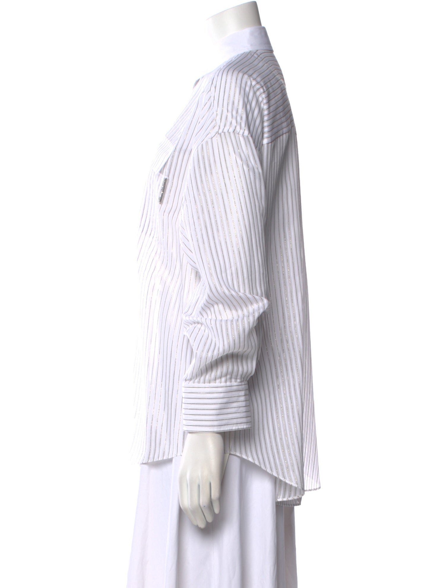Brunello Cucinelli Striped Long Sleeve Button-Up Top