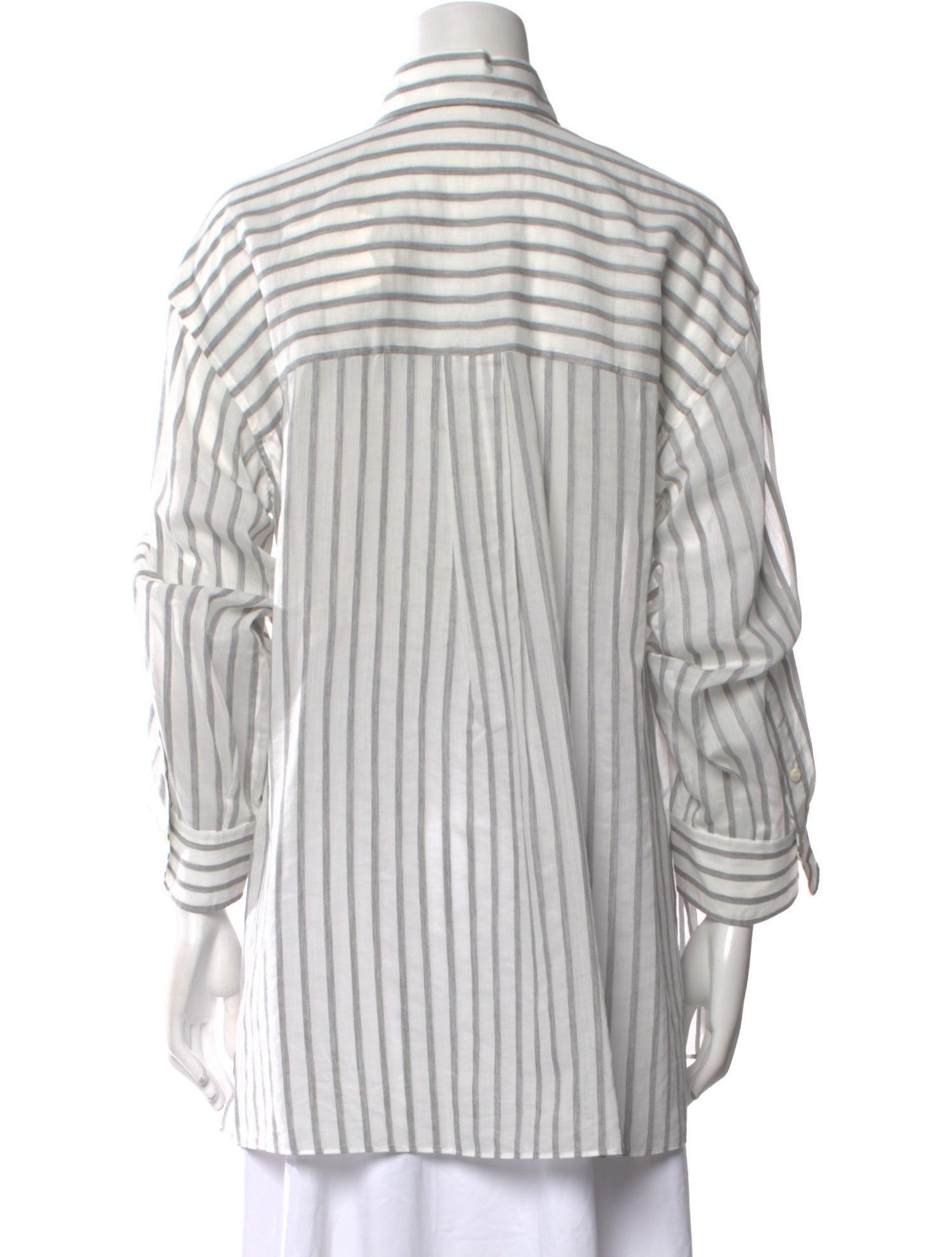 Brunello Cucinelli Striped Long Sleeve Button-Up Top