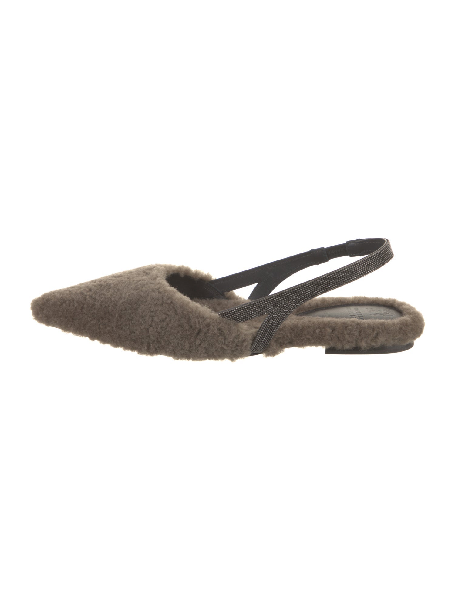 Brunello Cucinelli Shearling Beaded Accents Slingback Flats