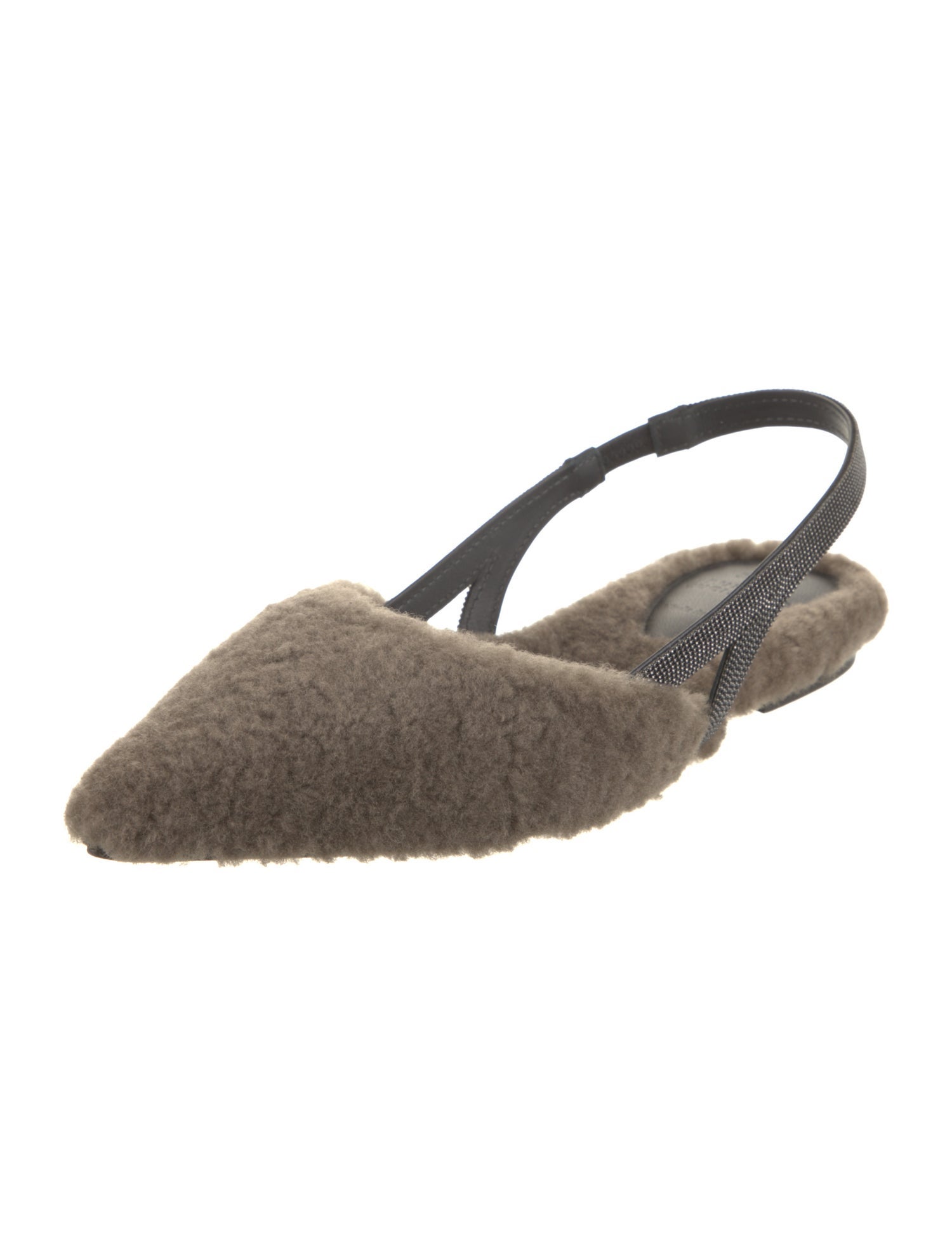 Brunello Cucinelli Shearling Beaded Accents Slingback Flats