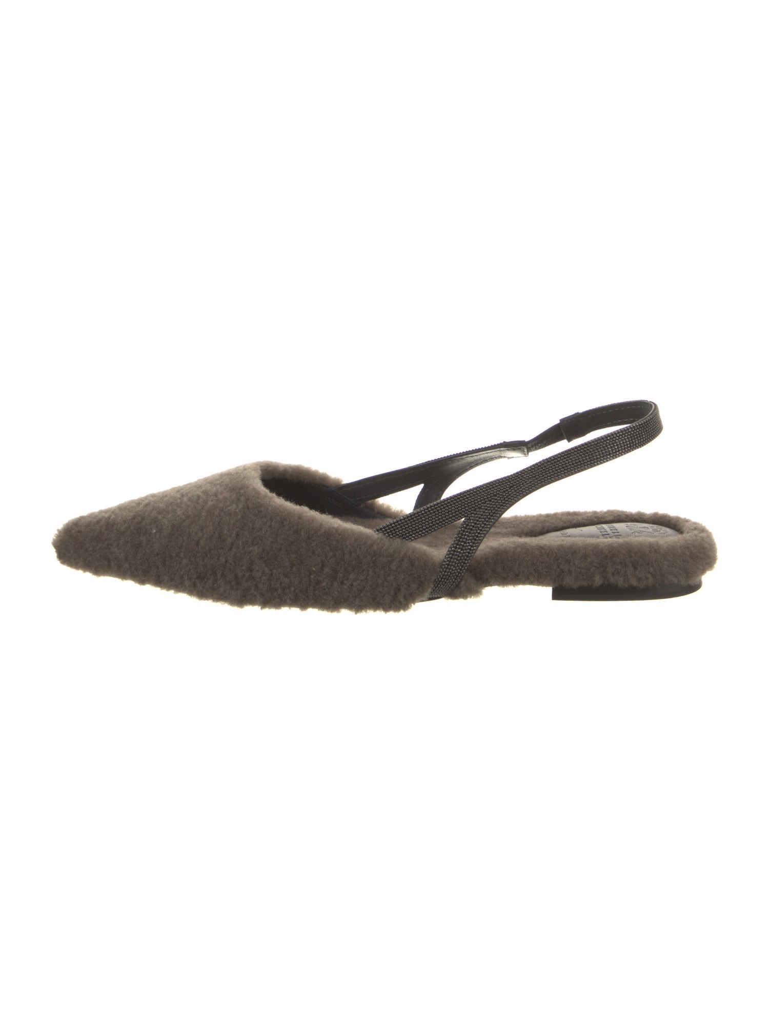 Brunello Cucinelli Shearling Beaded Accents Slingback Flats