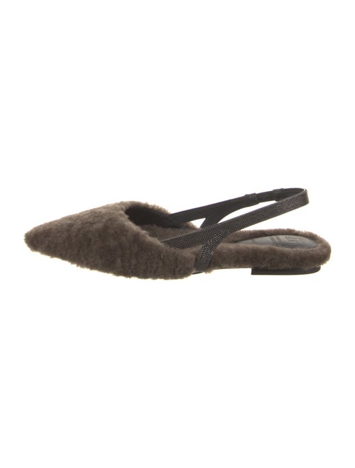 Brunello Cucinelli Shearling Beaded Accents Slingback Flats