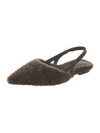 Brunello Cucinelli Shearling Beaded Accents Slingback Flats