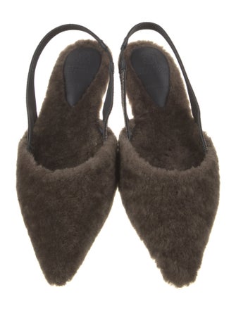 Brunello Cucinelli Shearling Beaded Accents Slingback Flats
