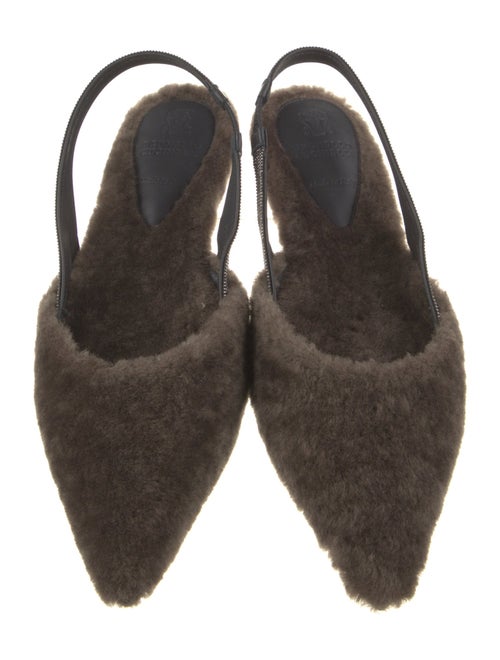 Brunello Cucinelli Shearling Beaded Accents Slingback Flats