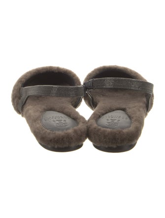 Brunello Cucinelli Shearling Beaded Accents Slingback Flats