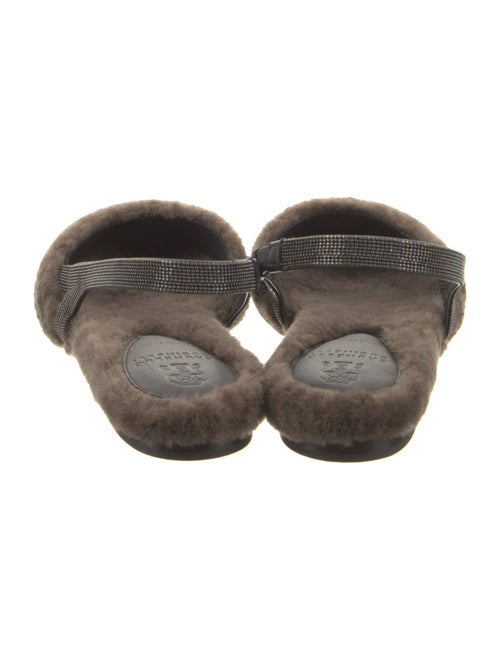 Brunello Cucinelli Shearling Beaded Accents Slingback Flats