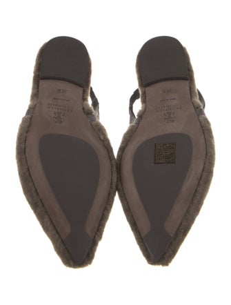 Brunello Cucinelli Shearling Beaded Accents Slingback Flats