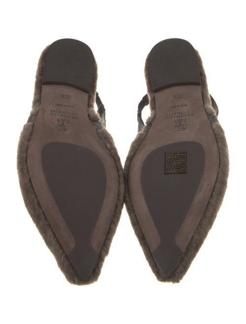 Brunello Cucinelli Shearling Beaded Accents Slingback Flats