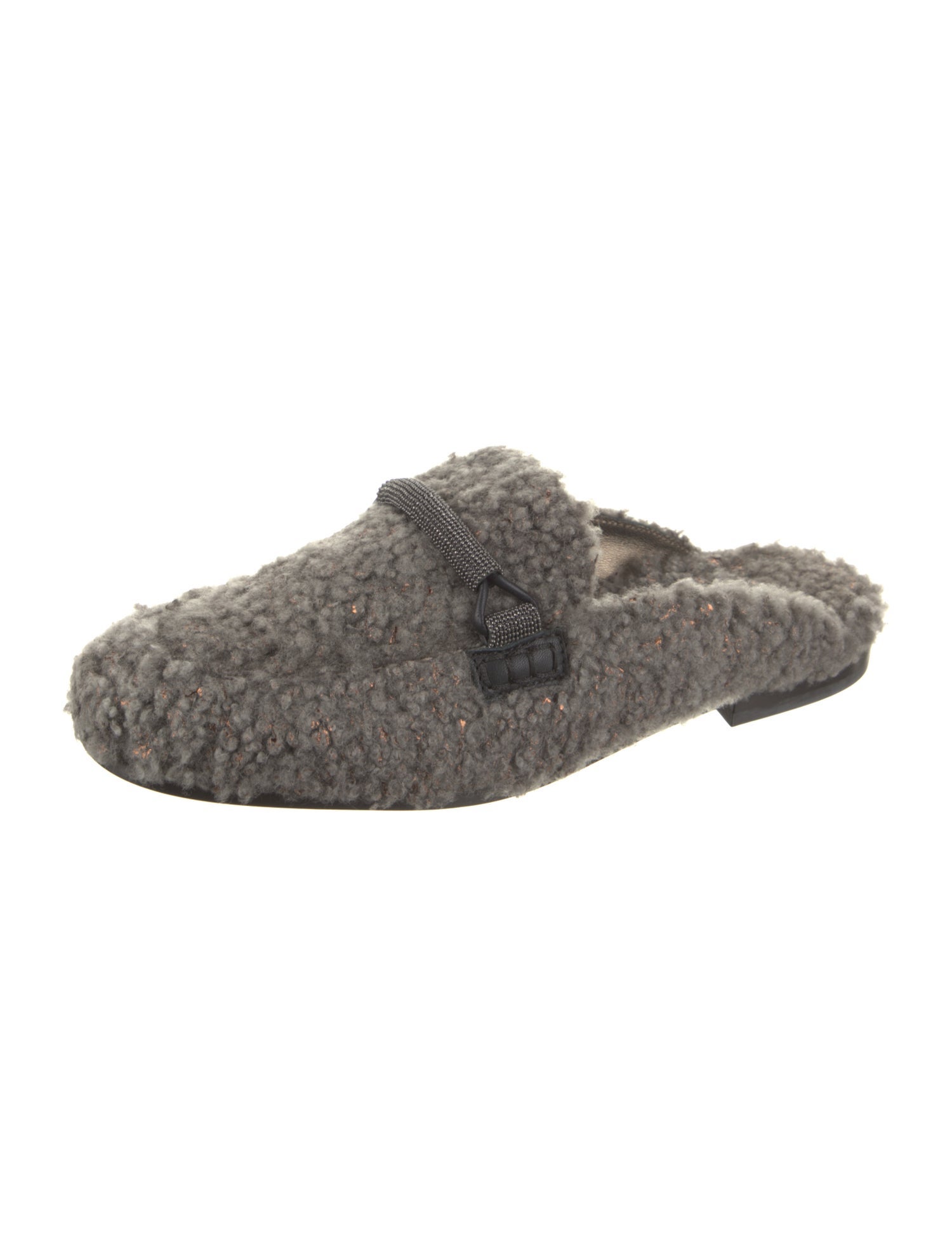 Brunello Cucinelli Shearling Glitter Accents Mules