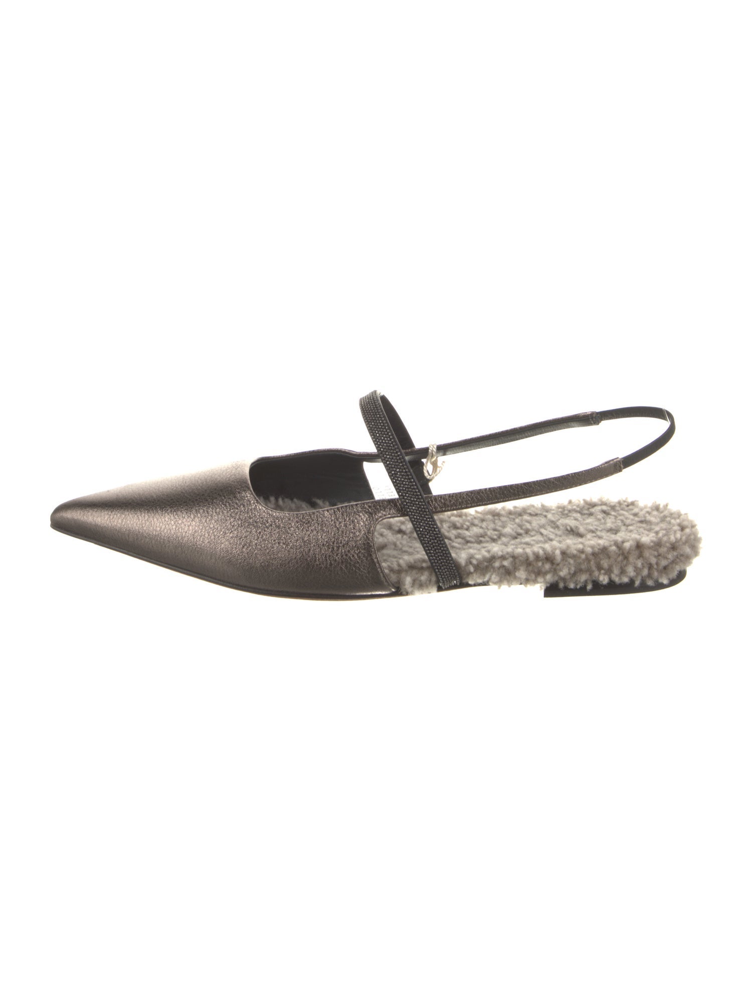 Brunello Cucinelli Leather Beaded Accents Slingback Flats