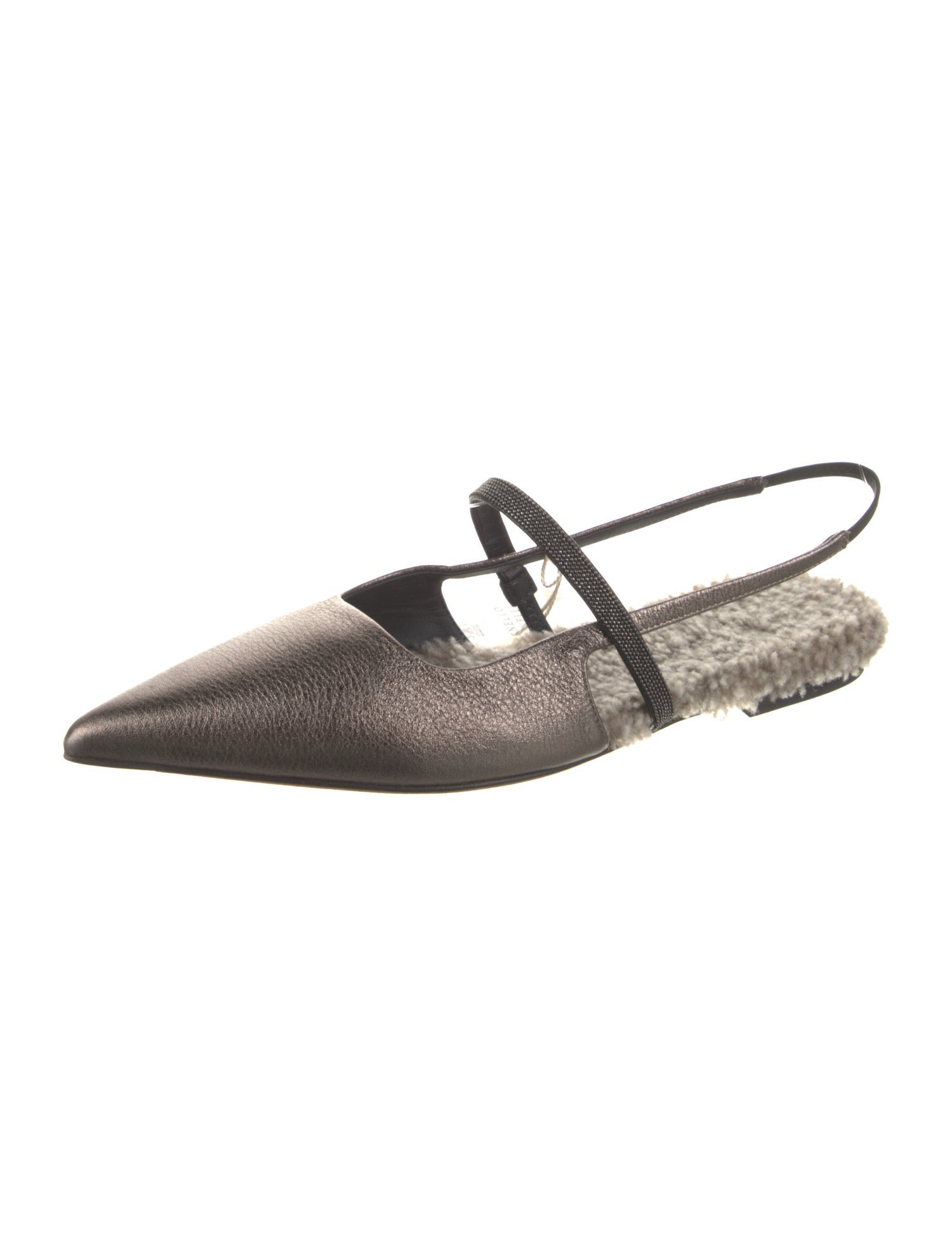 Brunello Cucinelli Leather Beaded Accents Slingback Flats