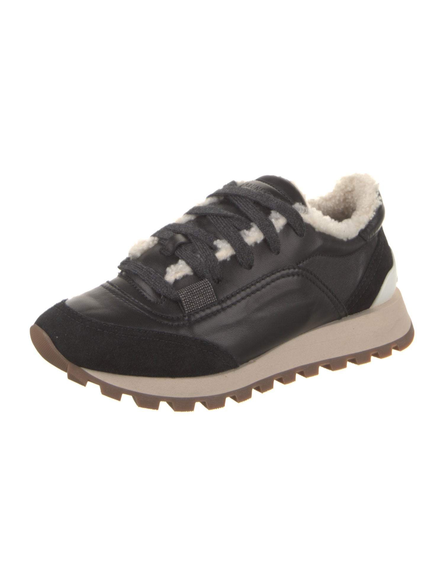 Brunello Cucinelli Leather Faux Fur Trim Sneakers