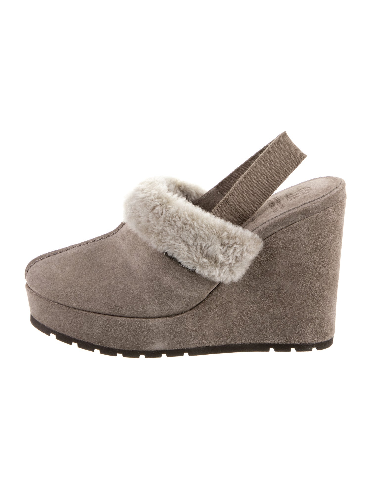 Brunello Cucinelli Suede Fur Trim Slingback Pumps