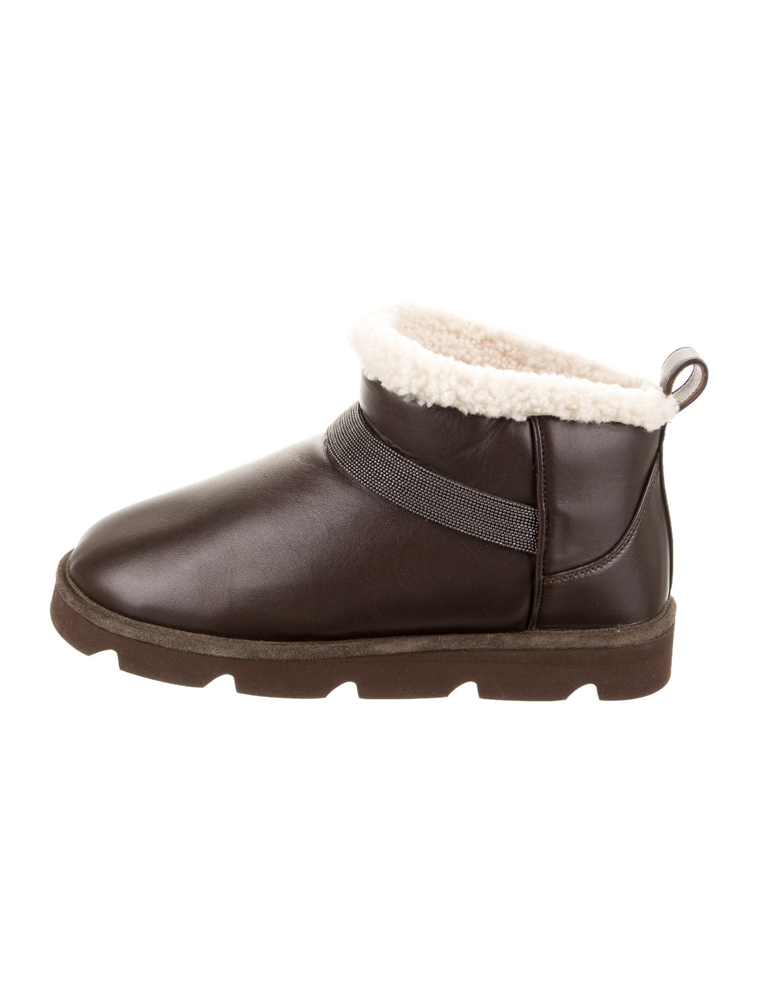 Brunello Cucinelli Leather Beaded Accents Snow Boots