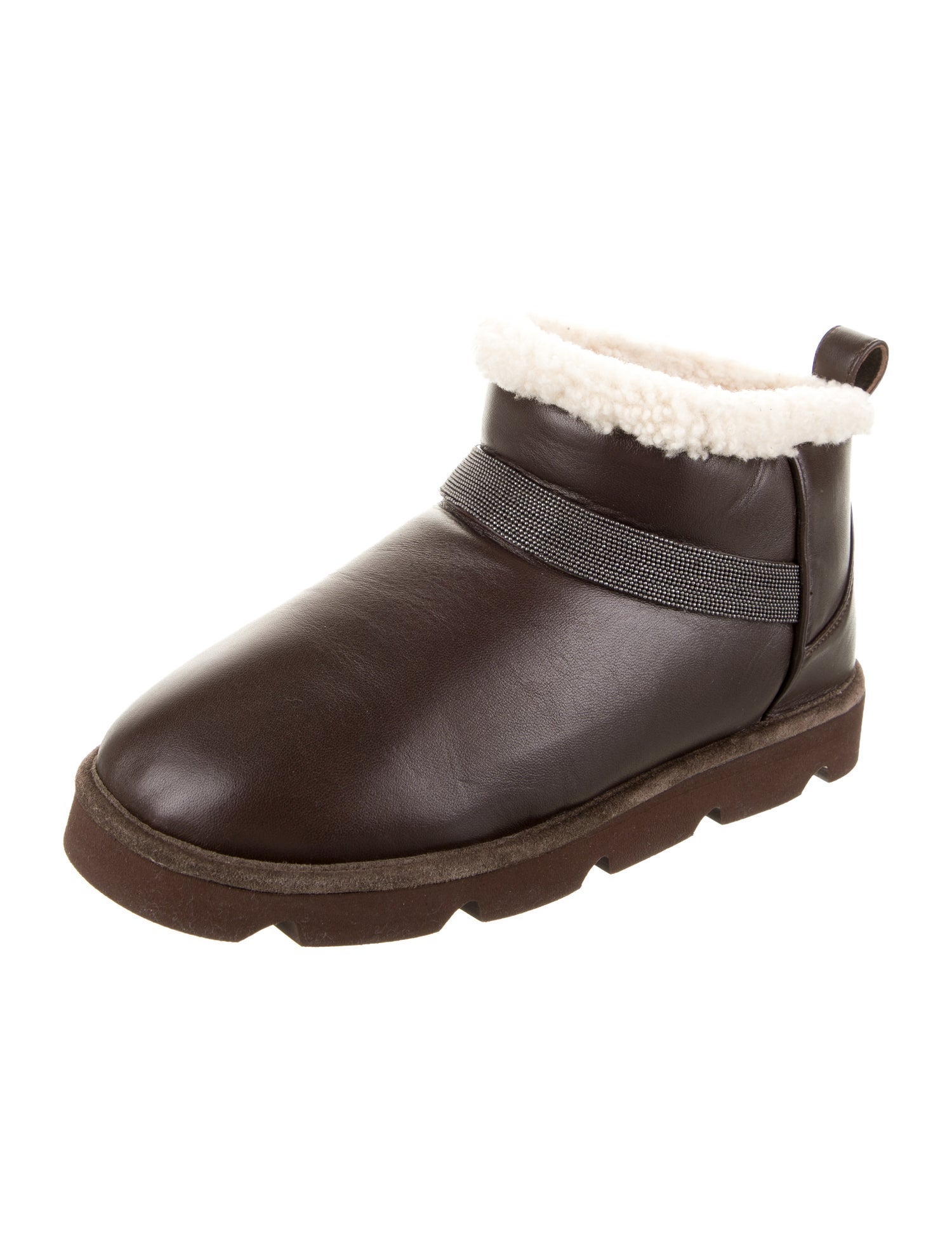 Brunello Cucinelli Leather Beaded Accents Snow Boots