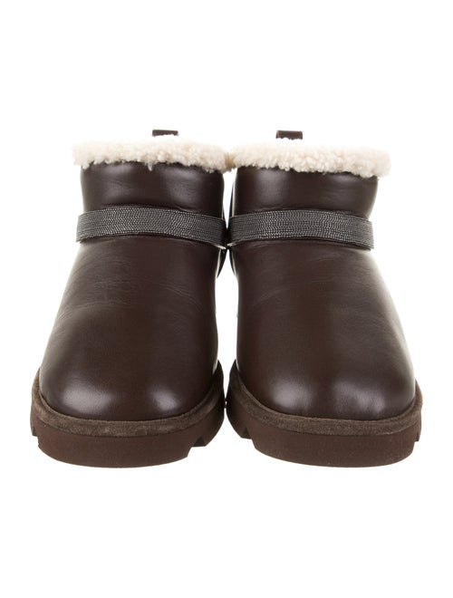 Brunello Cucinelli Leather Beaded Accents Snow Boots