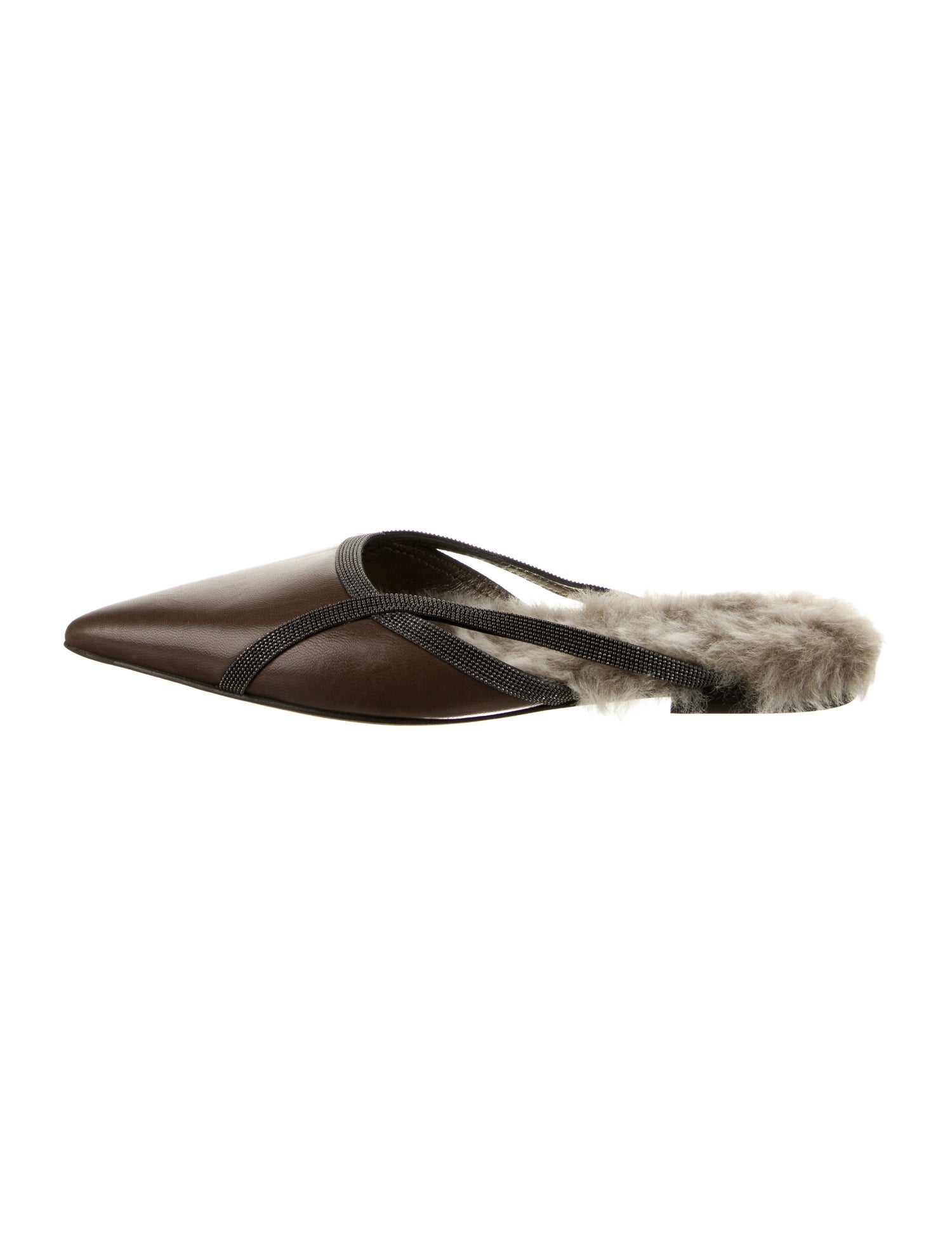 Brunello Cucinelli Leather Fur Trim Mules