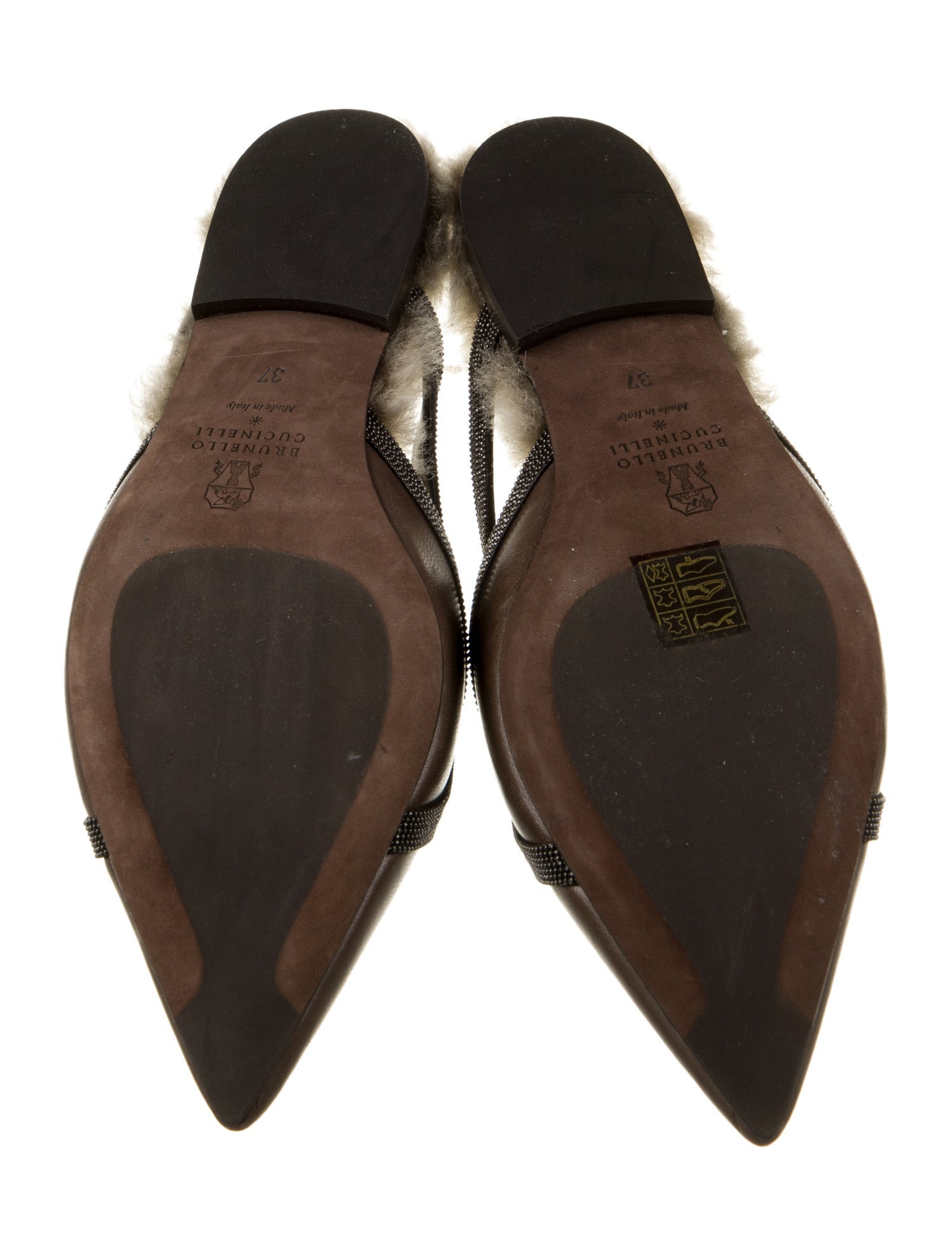 Brunello Cucinelli Leather Fur Trim Mules