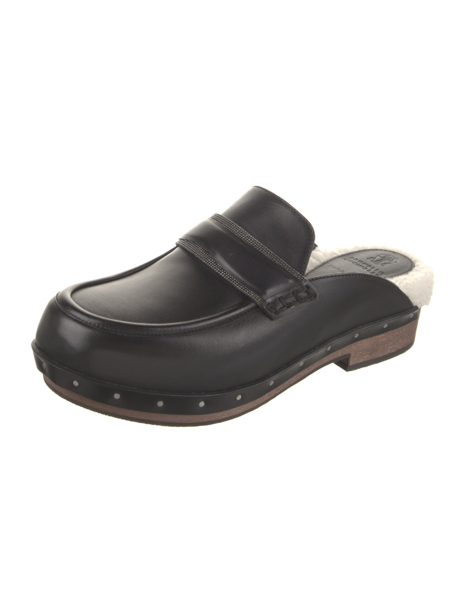 Brunello Cucinelli Leather Beaded Accents Mules