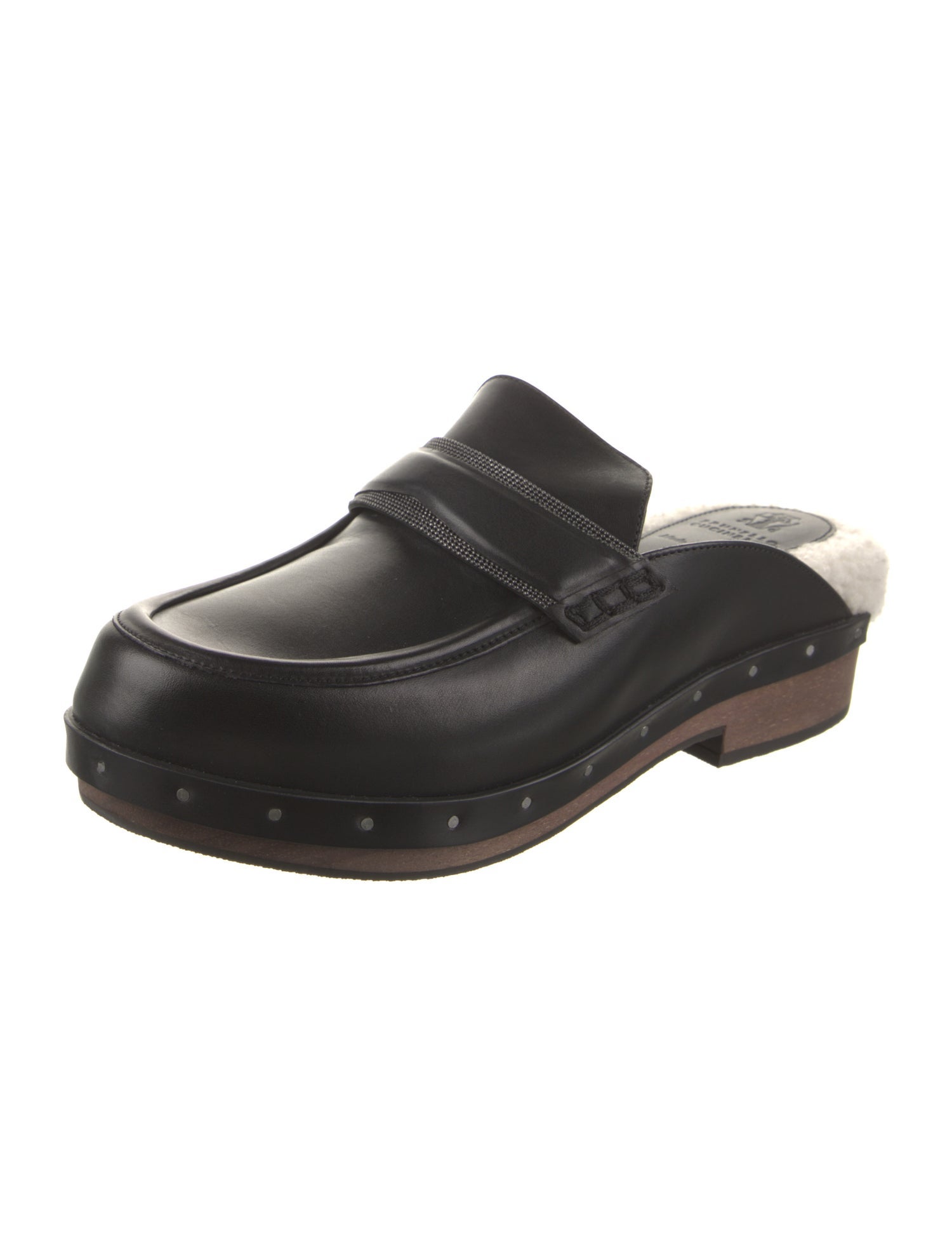 Brunello Cucinelli Leather Beaded Accents Mules