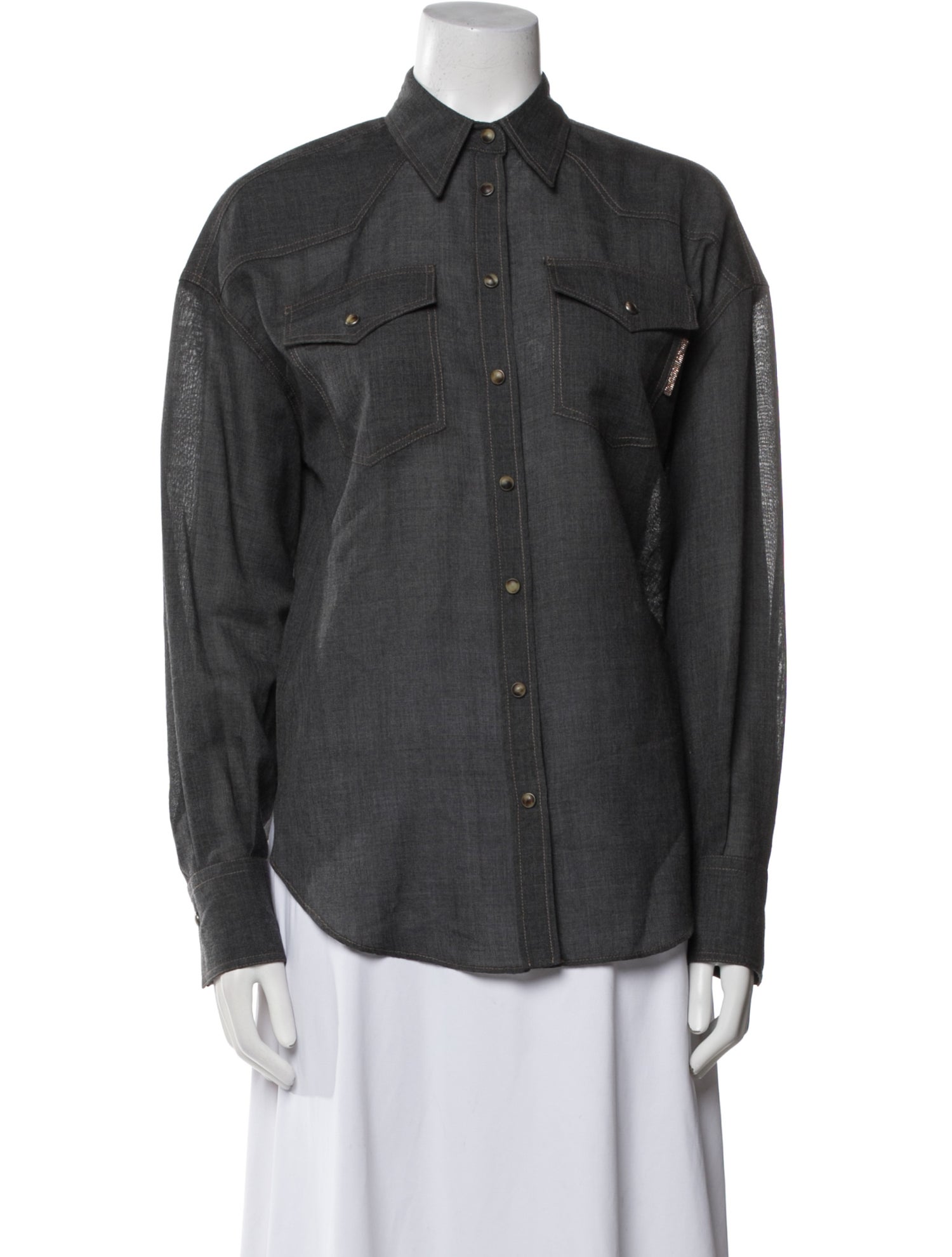 Brunello Cucinelli Virgin Wool Long Sleeve Button-Up Top w/ Tags