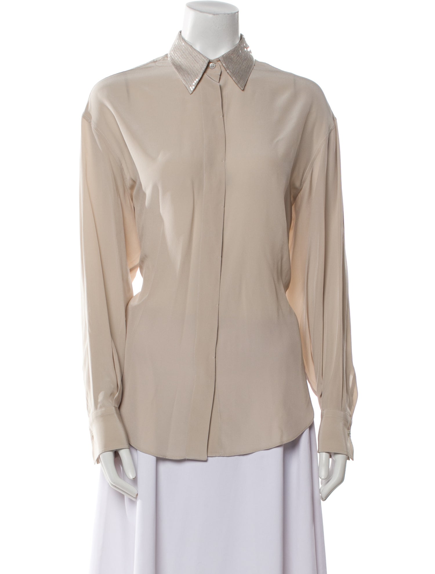 Brunello Cucinelli Silk Long Sleeve Button-Up Top