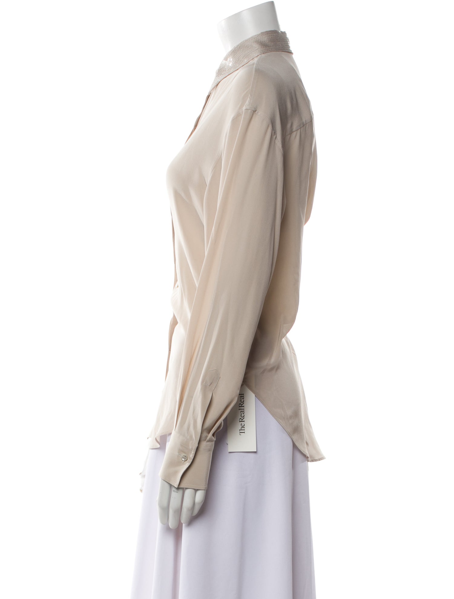 Brunello Cucinelli Silk Long Sleeve Button-Up Top