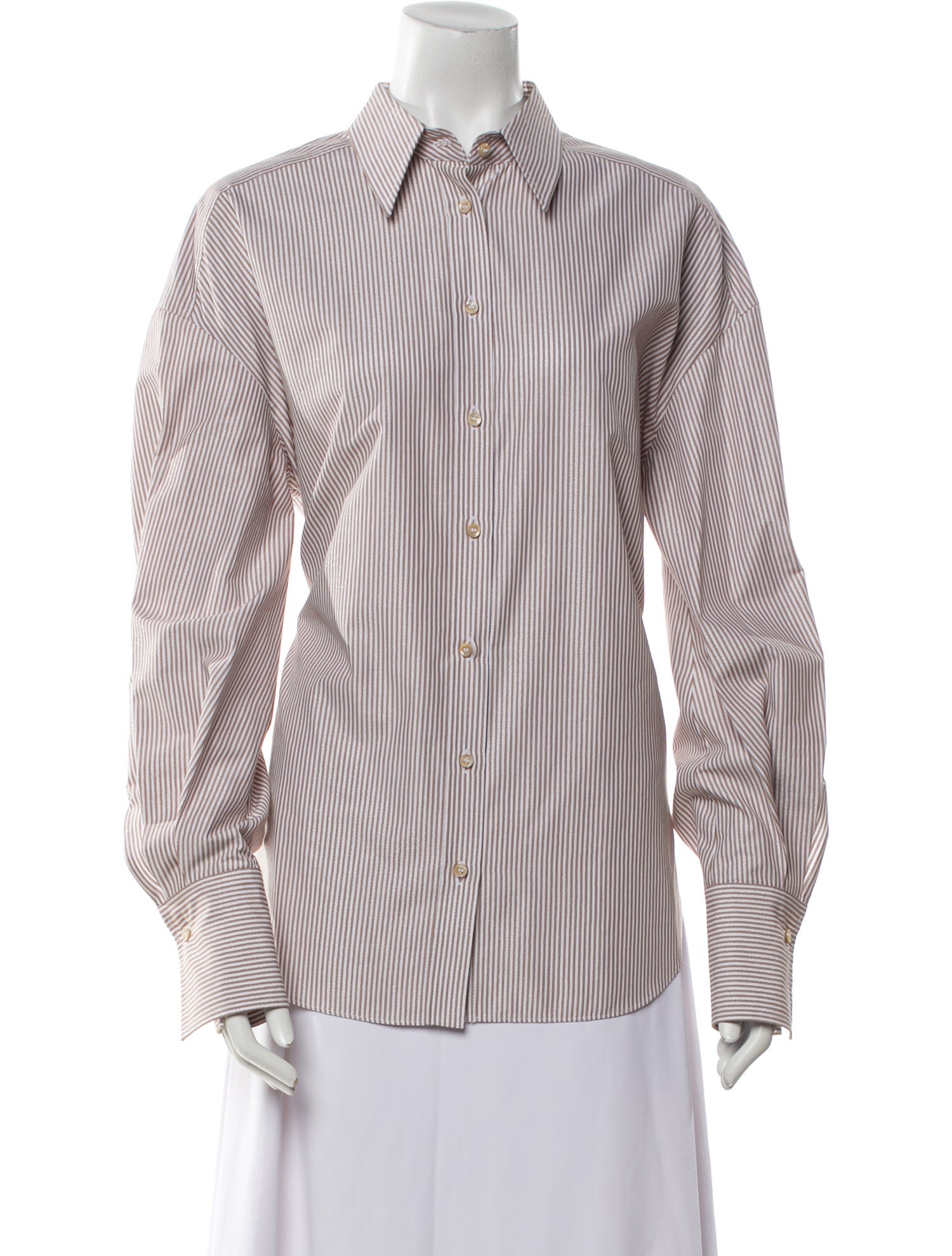 Brunello Cucinelli Striped Long Sleeve Button-Up Top