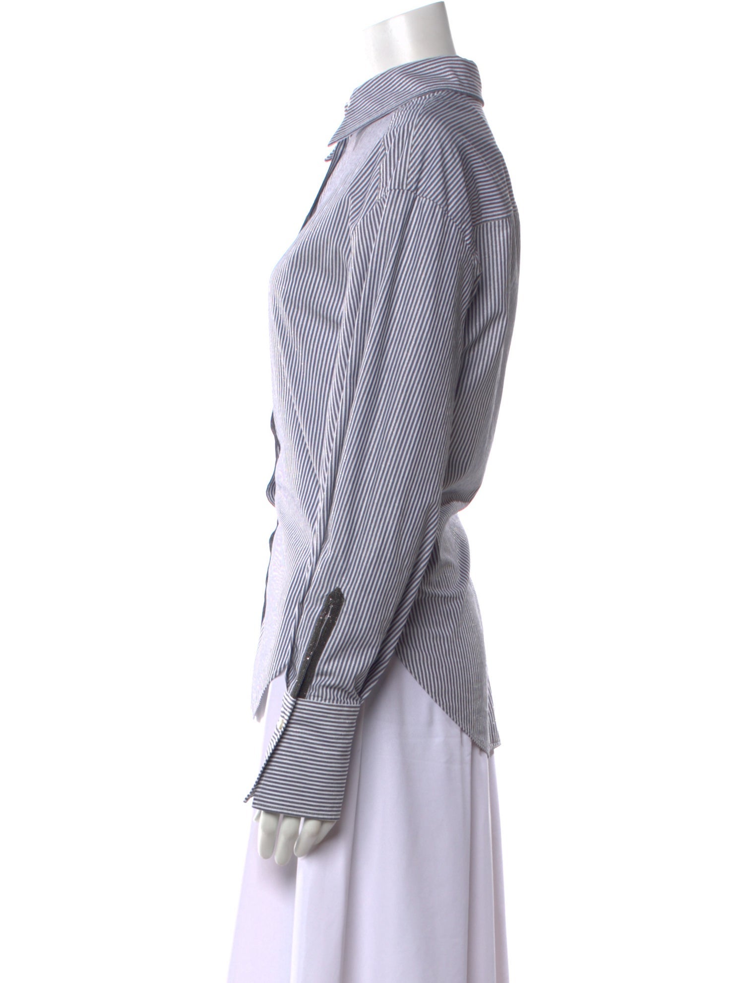 Brunello Cucinelli Striped Long Sleeve Button-Up Top