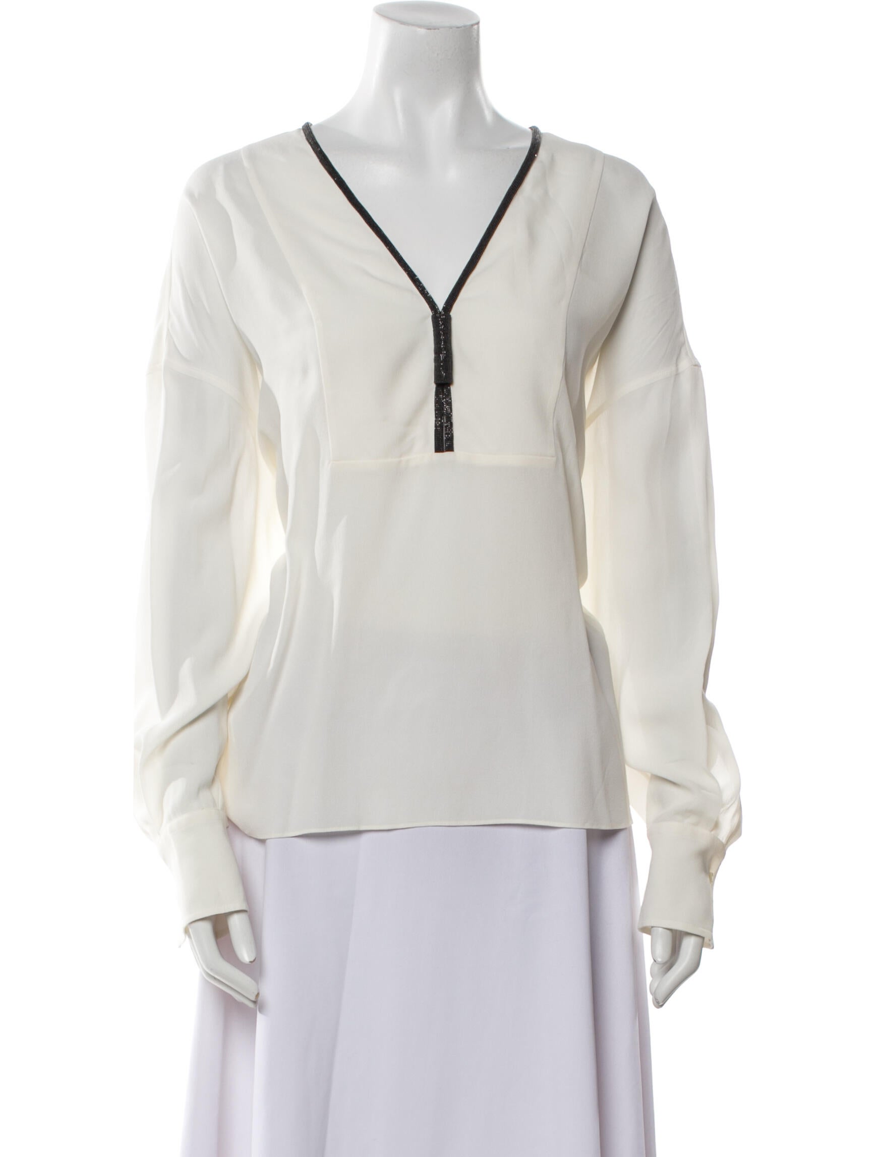 Brunello Cucinelli Silk V-Neck Blouse