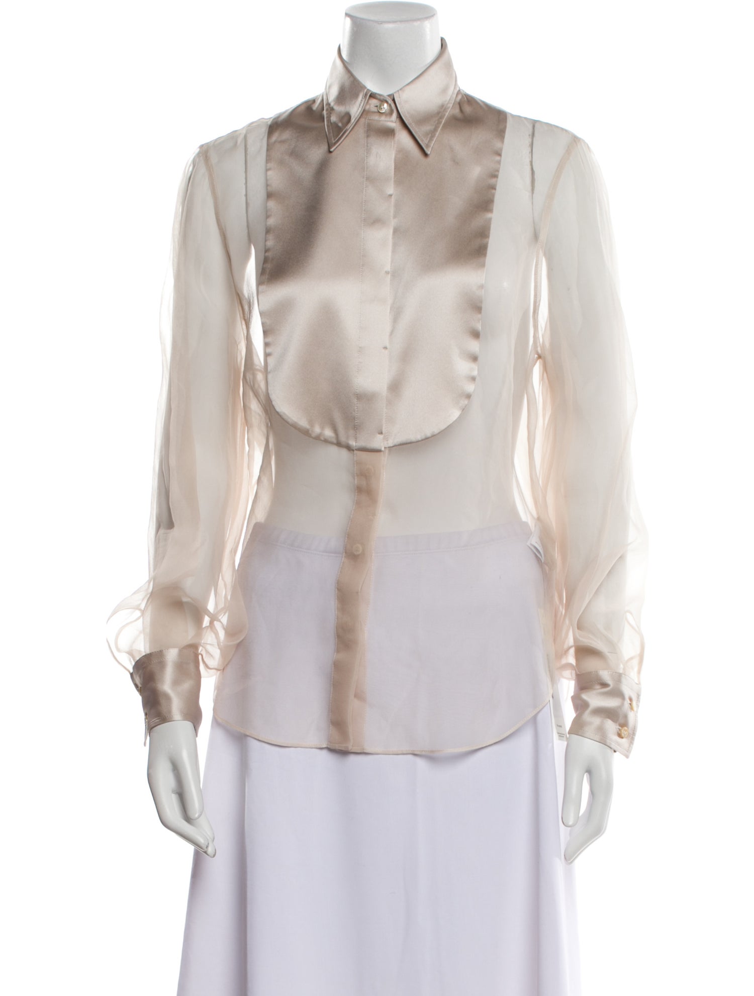 Brunello Cucinelli Silk Long Sleeve Button-Up Top