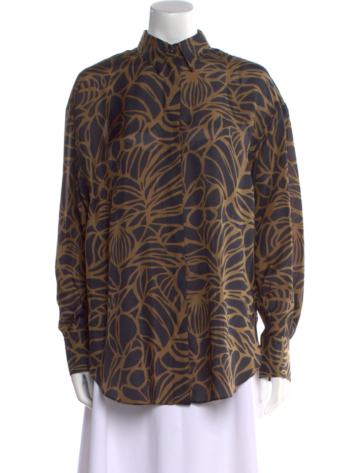 Brunello Cucinelli Silk Animal Print Button-Up Top w/ Tags