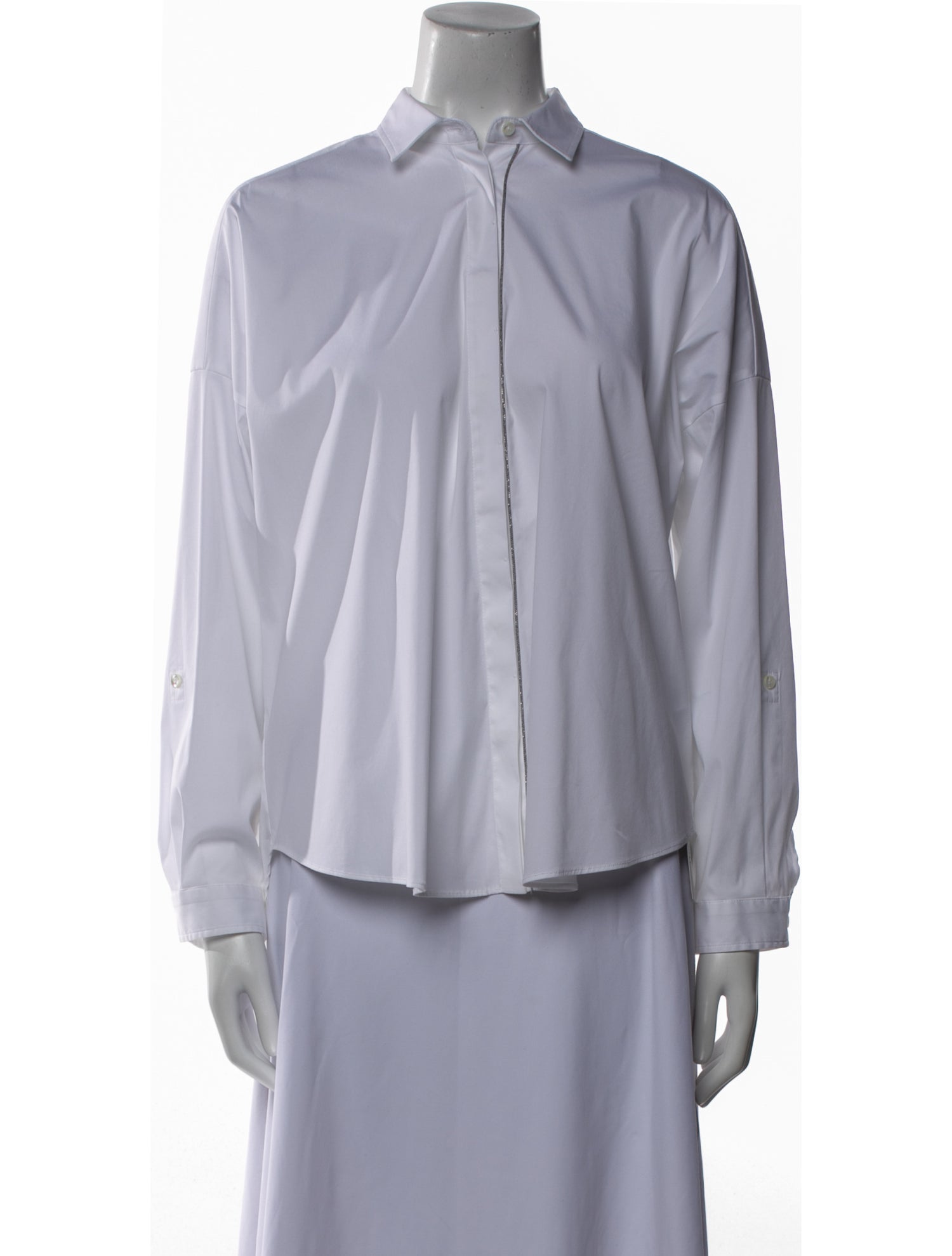 Brunello Cucinelli Mock Neck Long Sleeve Button-Up Top