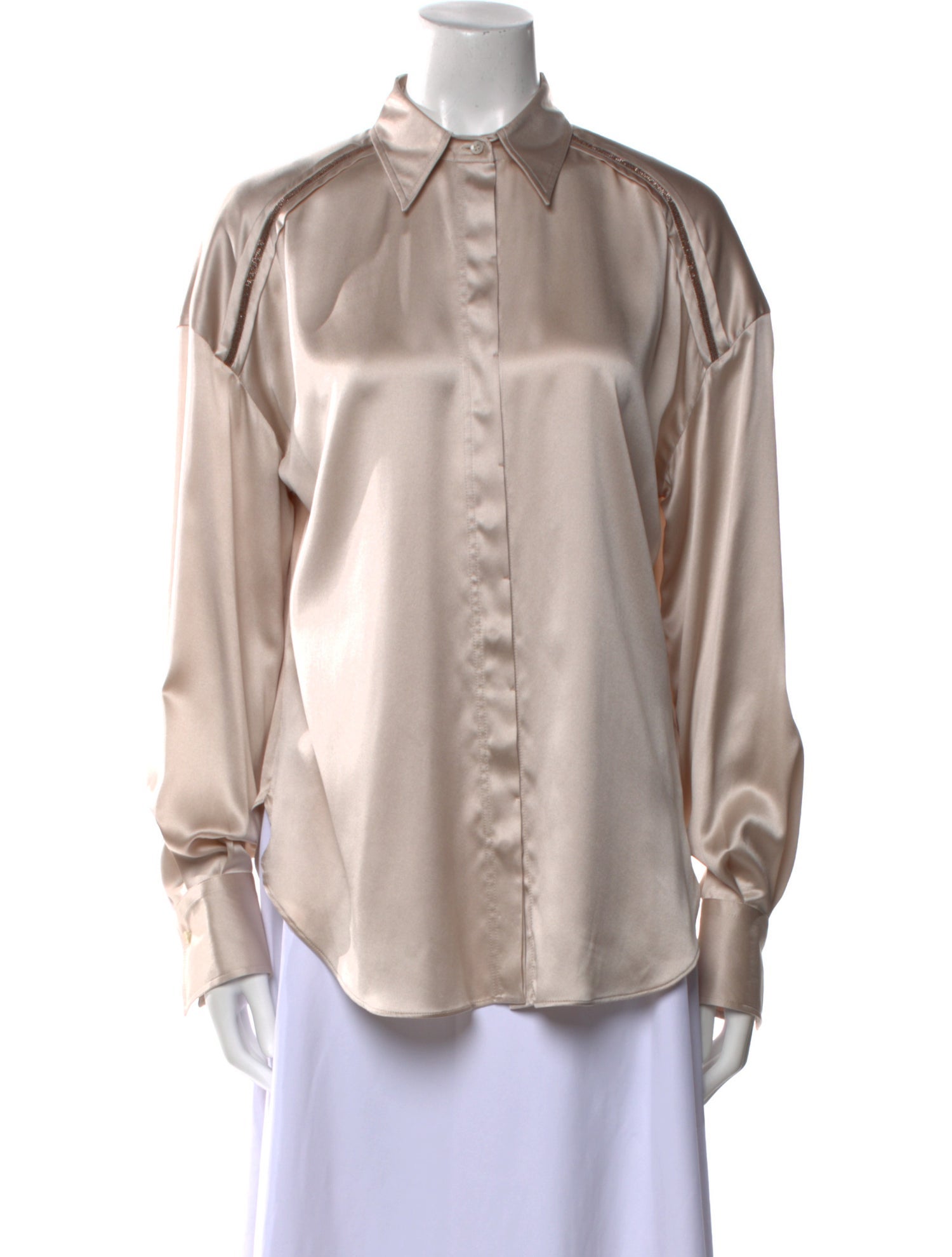 Brunello Cucinelli Silk Long Sleeve Button-Up Top