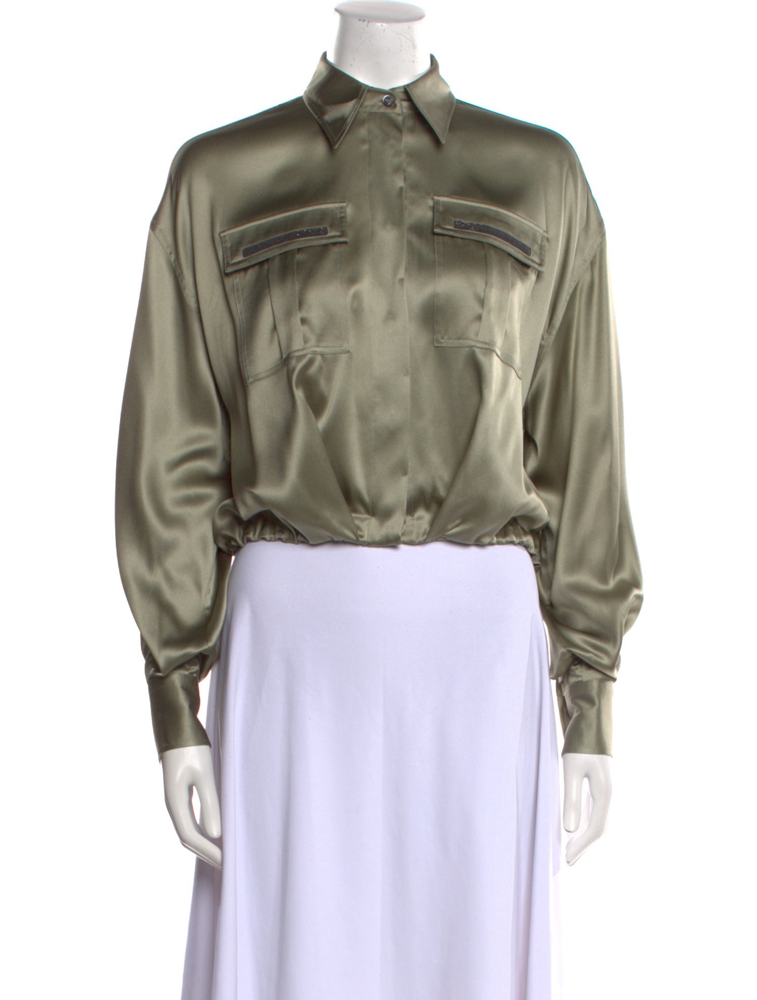 Brunello Cucinelli Silk Long Sleeve Button-Up Top