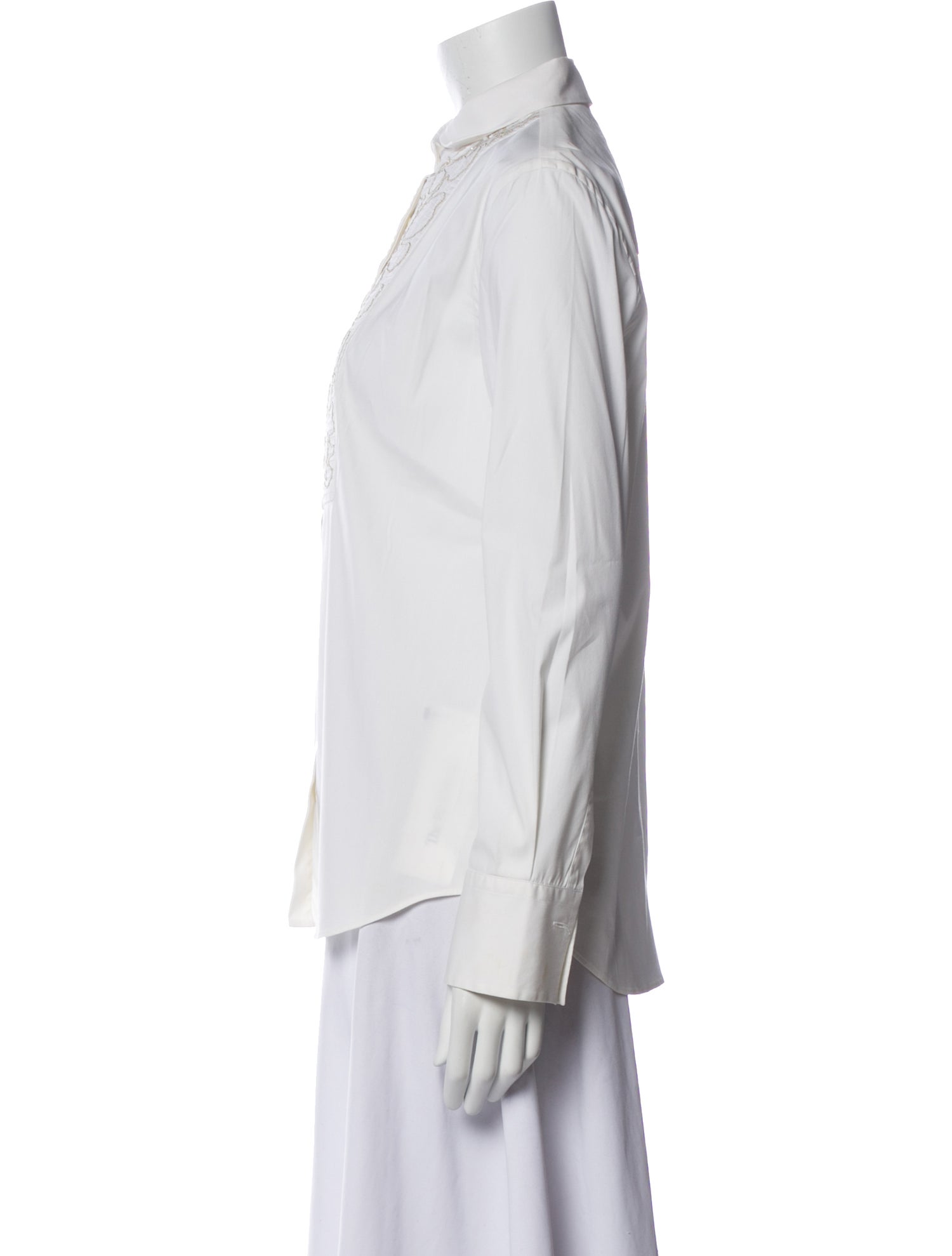 Brunello Cucinelli Mock Neck Long Sleeve Button-Up Top