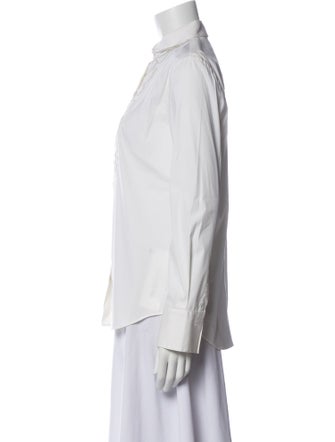 Brunello Cucinelli Mock Neck Long Sleeve Button-Up Top