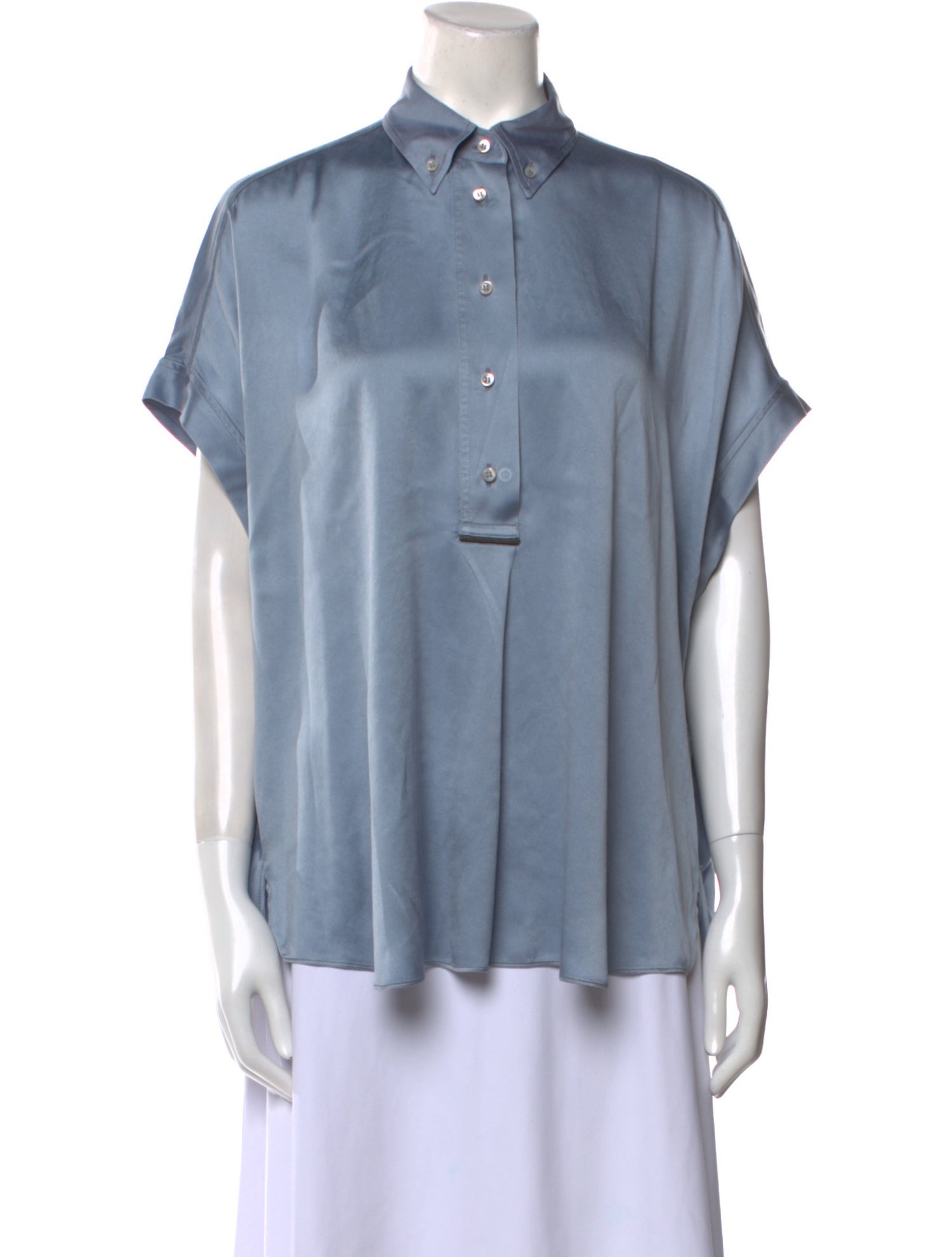 Brunello Cucinelli Silk Short Sleeve Button-Up Top