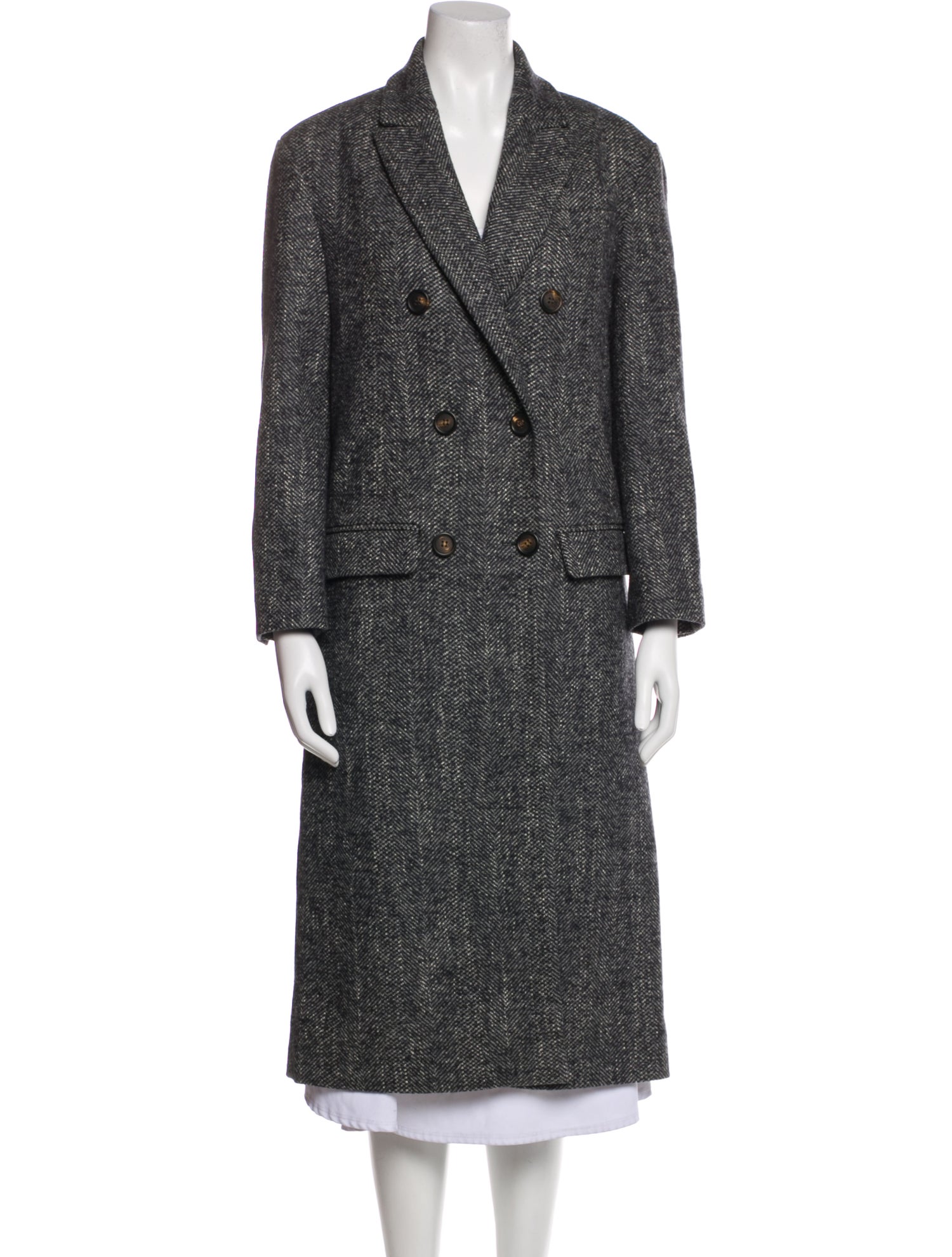 Brunello Cucinelli Virgin Wool Tweed Pattern Peacoat