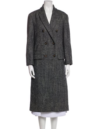 Brunello Cucinelli Virgin Wool Tweed Pattern Peacoat