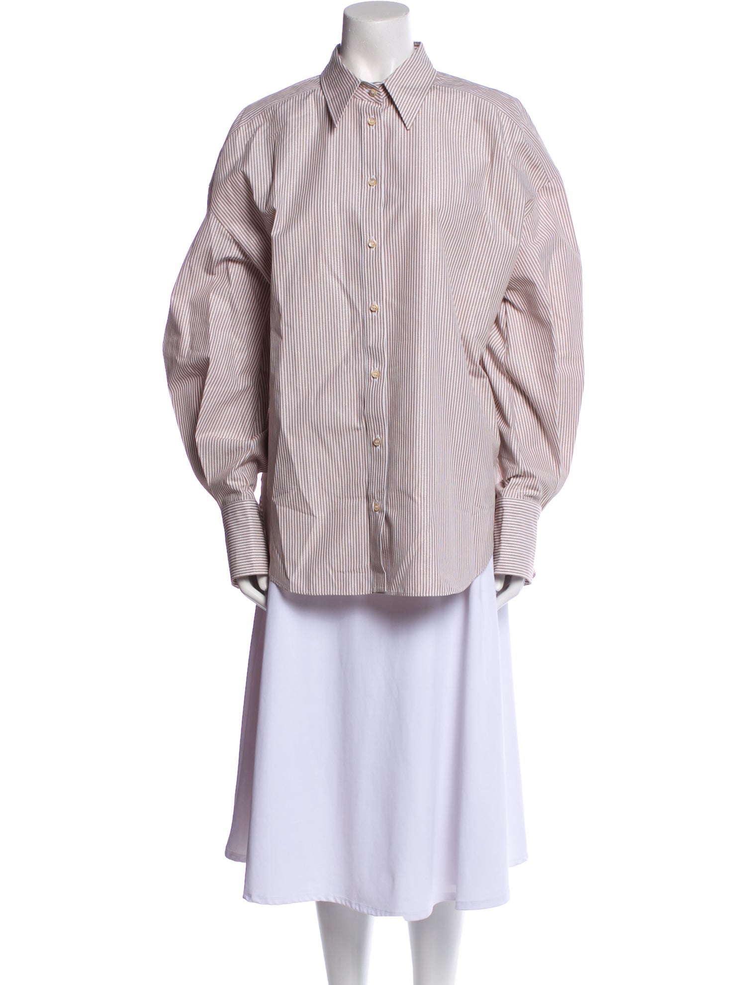 Brunello Cucinelli Striped Long Sleeve Button-Up Top