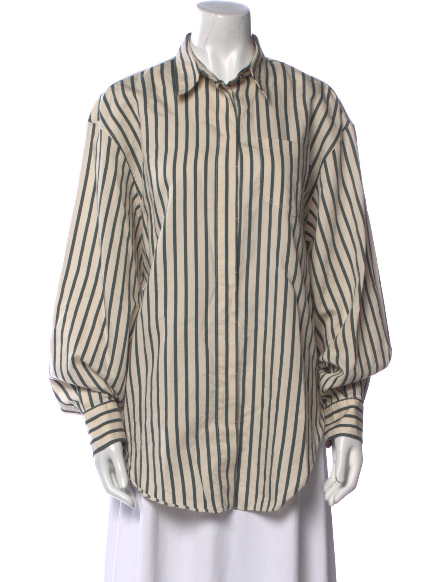 Brunello Cucinelli Striped Long Sleeve Button-Up Top