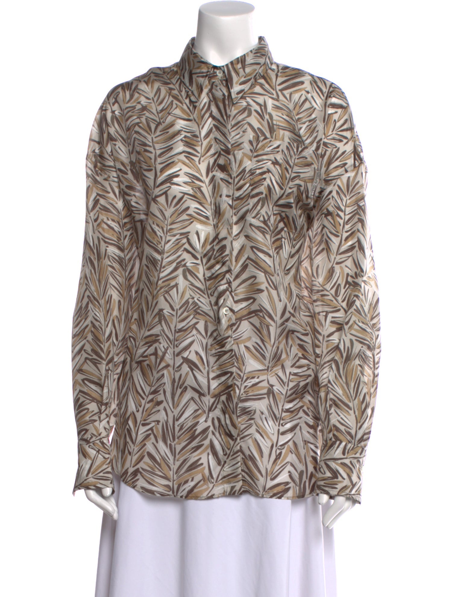 Brunello Cucinelli Silk Printed Button-Up Top