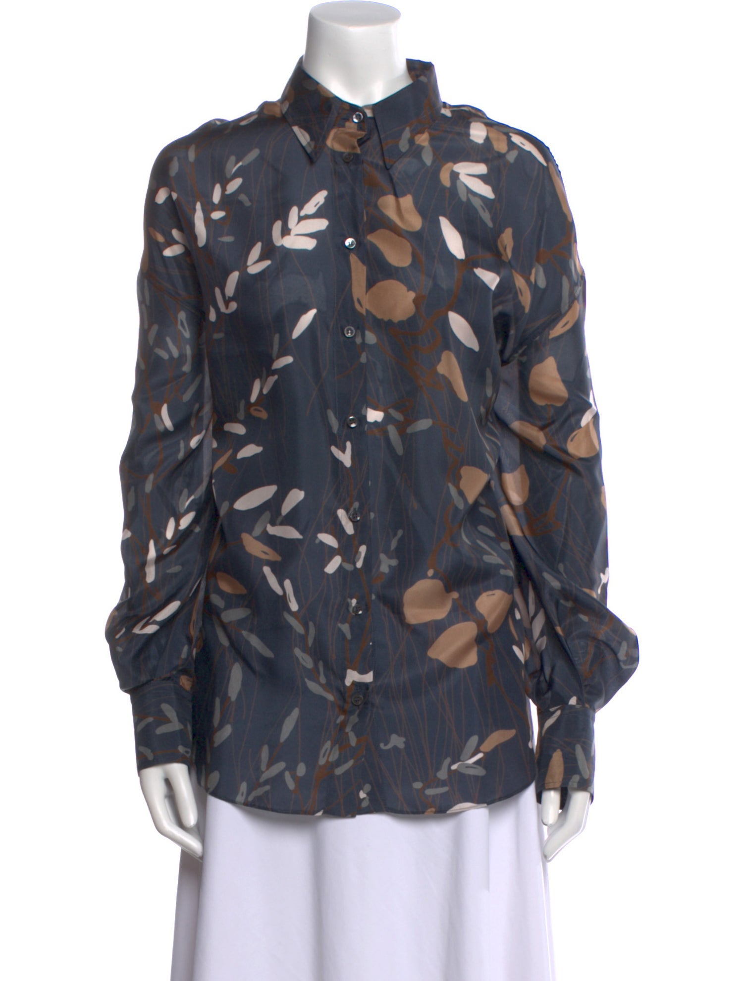 Brunello Cucinelli Silk Printed Button-Up Top