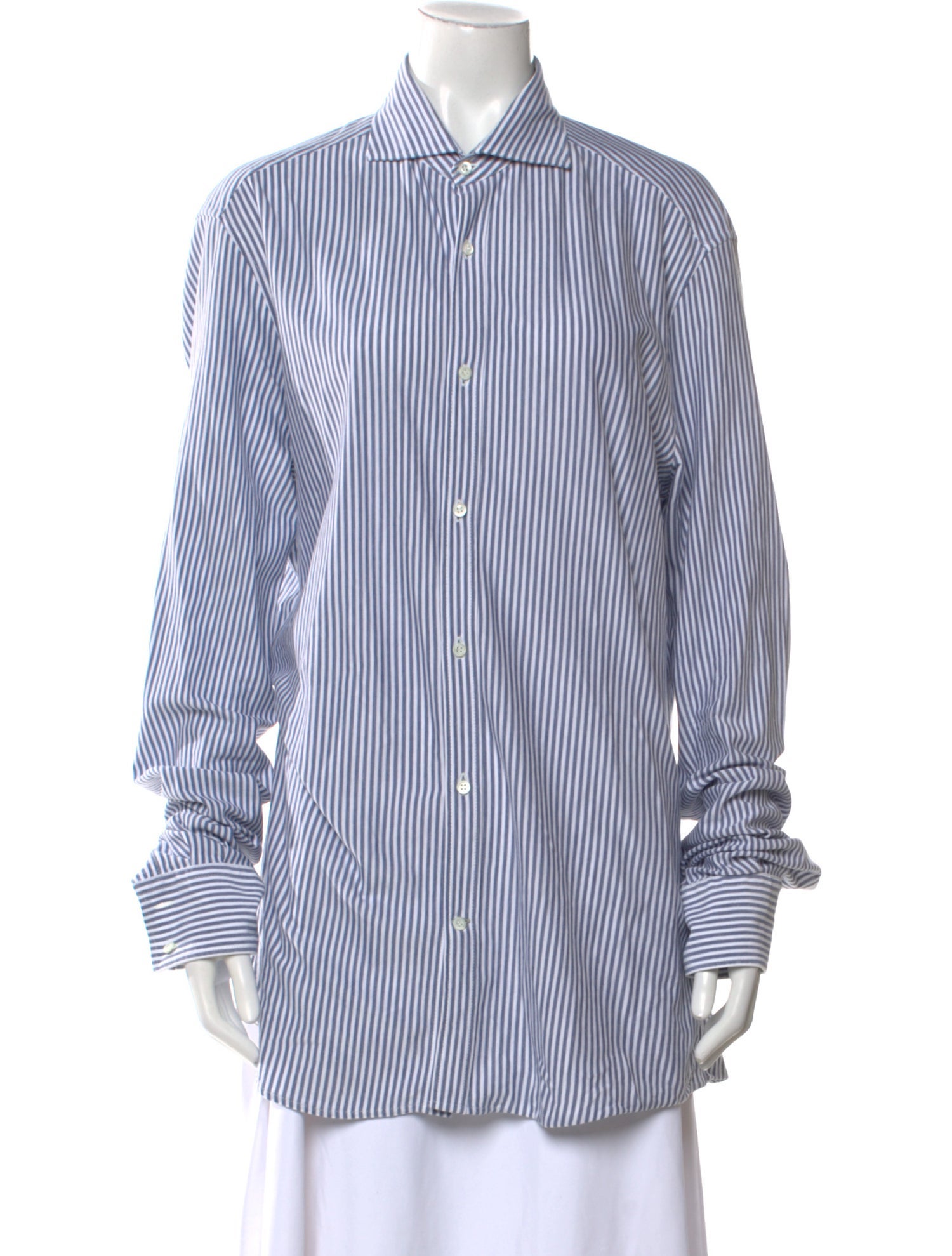 Brunello Cucinelli Striped Long Sleeve Button-Up Top