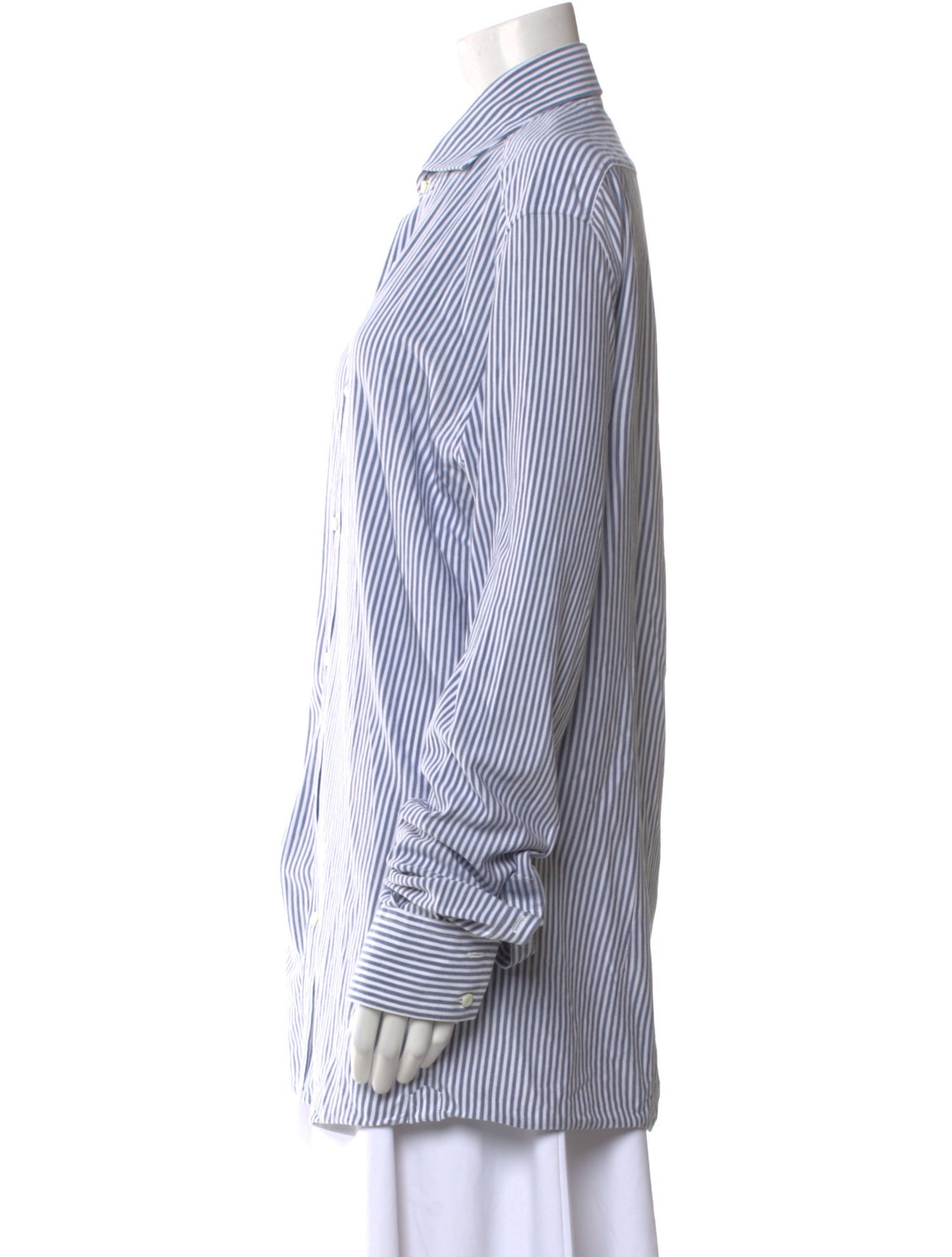 Brunello Cucinelli Striped Long Sleeve Button-Up Top