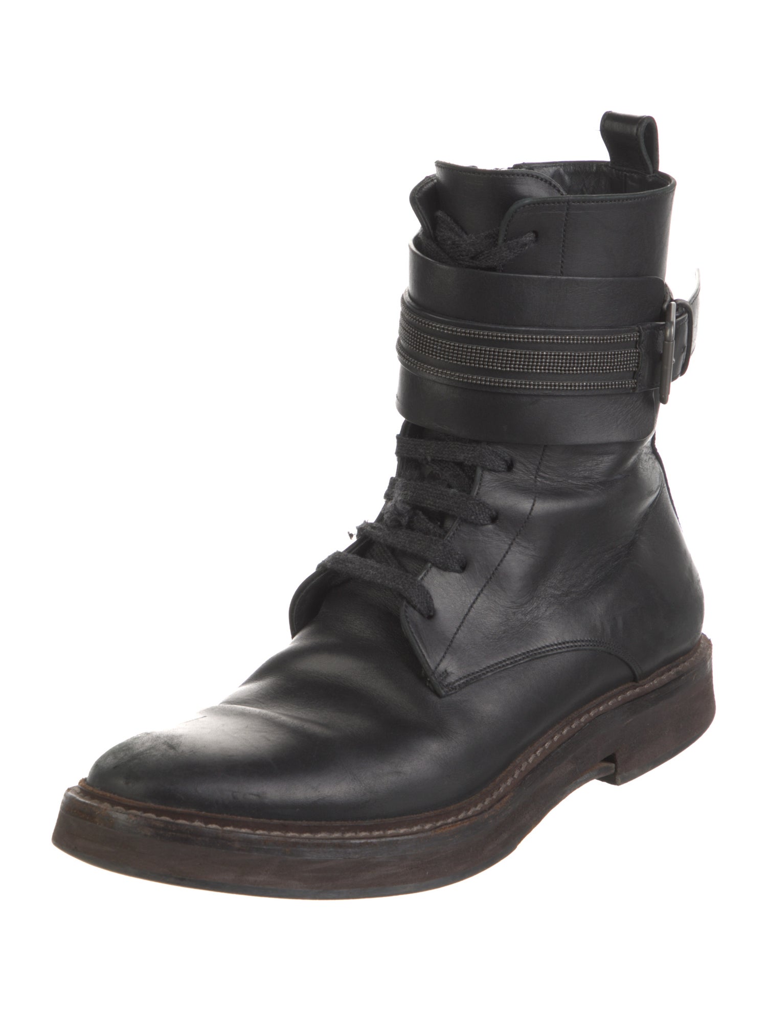 Brunello Cucinelli Monili Leather Combat Boots
